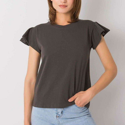 Elegant Parisian Frilled Sleeve Cotton Blend Top for Women