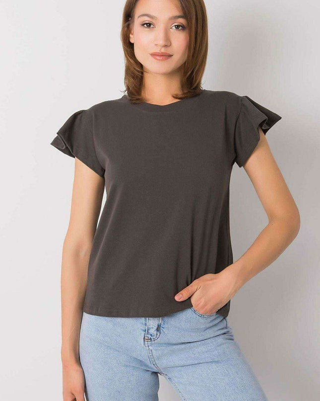 Elegant Parisian Frilled Sleeve Cotton Blend Top for Women