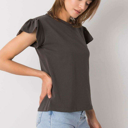 Elegant Parisian Frilled Sleeve Cotton Blend Top for Women