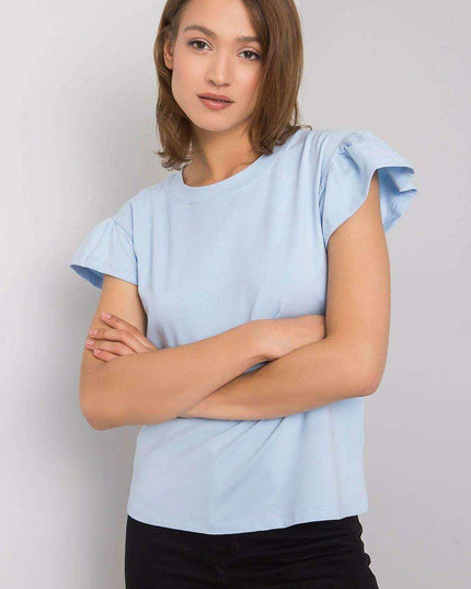 Elegant Parisian Frilled Sleeve Cotton Blend Top for Women