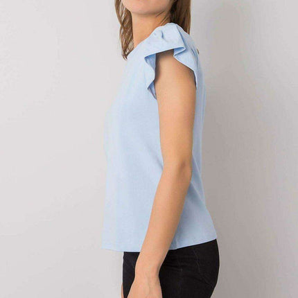 Elegant Parisian Frilled Sleeve Cotton Blend Top for Women