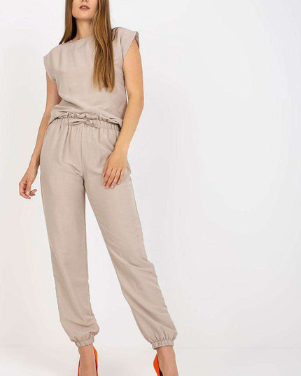 Parisian Summer Ensemble Blouse And Long Pants Set Chic