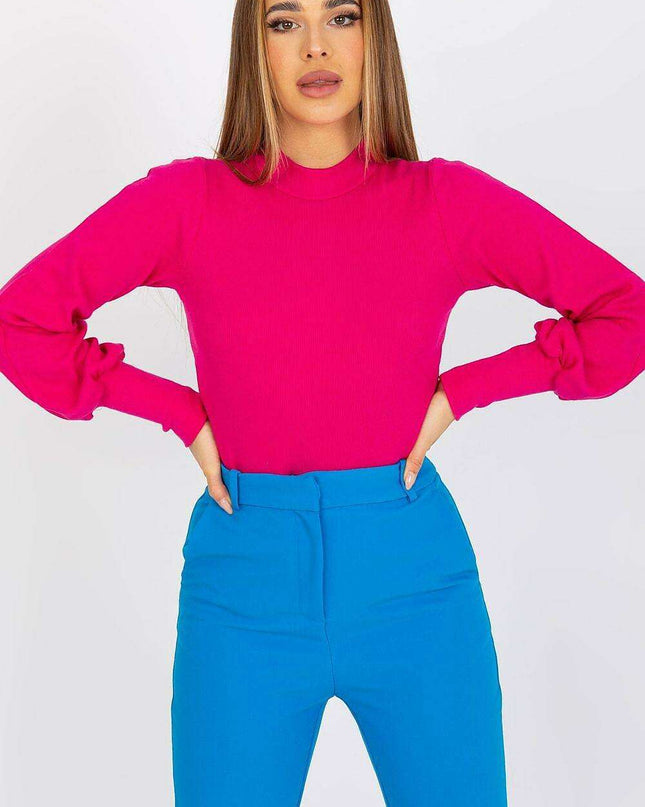 Chic Ribbed Blouse With Wide Cuffed Sleeves Effortless Style