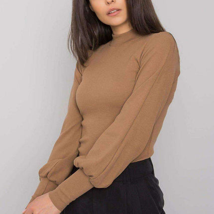 Chic Ribbed Blouse With Wide Cuffed Sleeves Effortless Style