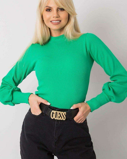 Chic Ribbed Blouse With Wide Cuffed Sleeves Effortless Style