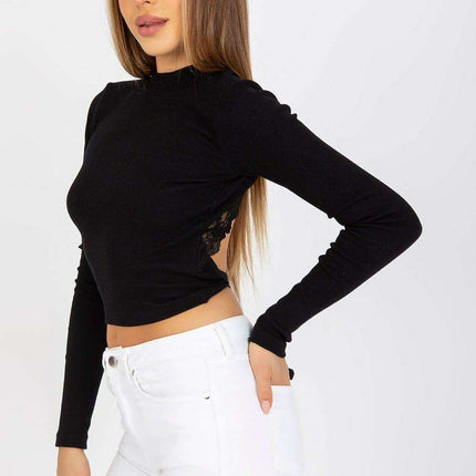 Chic Ribbed Blouse with Elegant Lace Back Cutout for Women