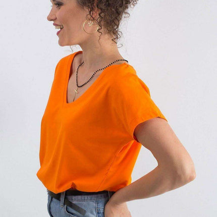 Feminine Heart-Cut Neck Cotton T-Shirt for Women