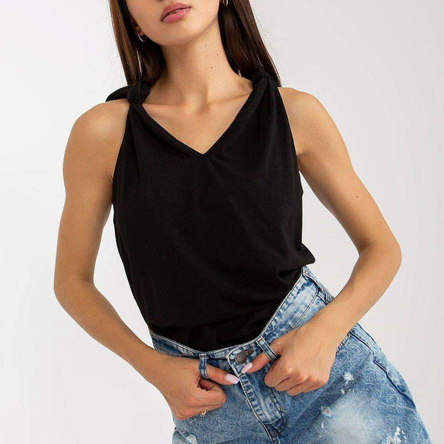 Elegant Parisian V Neck Strapless Cotton Blend Top