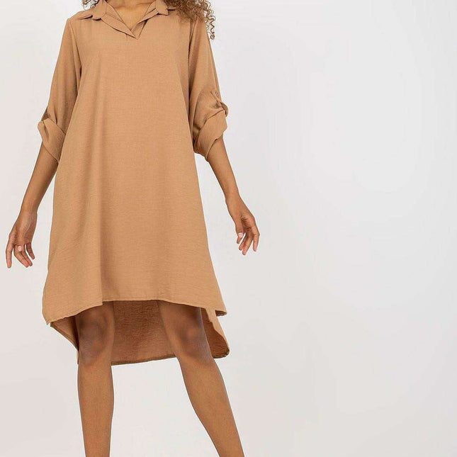 Italy Moda Chic V Neck Shirt Dress Effortless Elegance