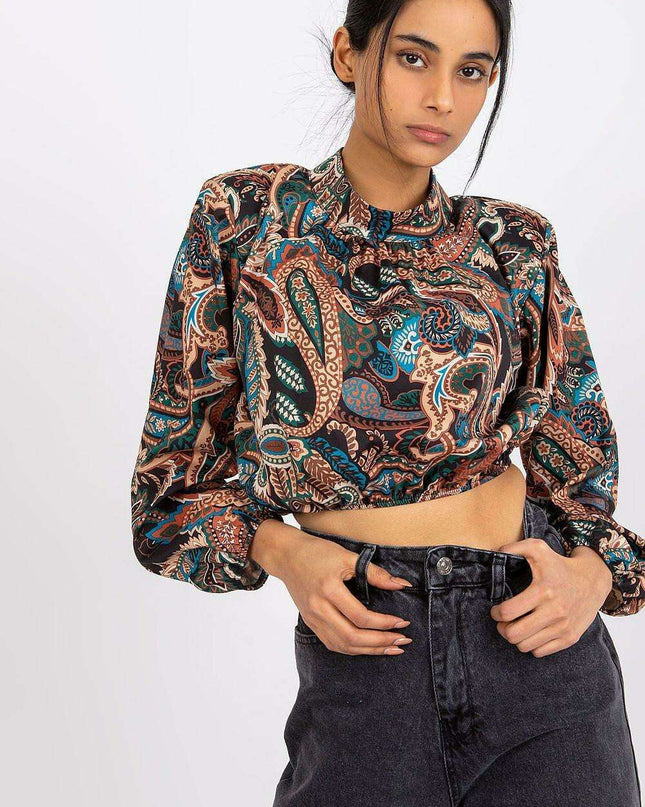 Italy Moda Elegant Stand Up Collar Blouse For Women