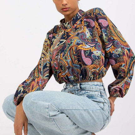 Italy Moda Elegant Stand Up Collar Blouse For Women