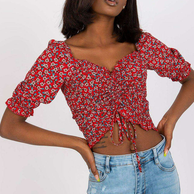 Chic Parisian V Neck Blouse With Front Crease Detail
