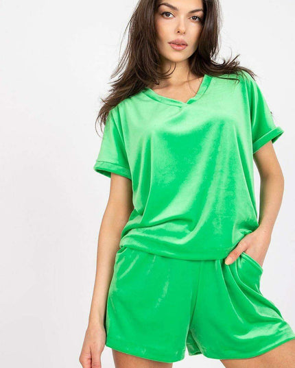 Parisian Chic Heart Neck Velour Top And High Waist Shorts