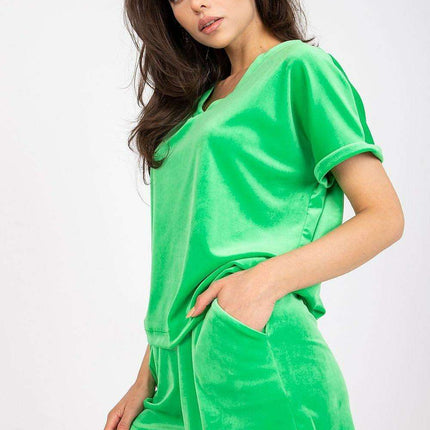 Parisian Chic Heart Neck Velour Top And High Waist Shorts