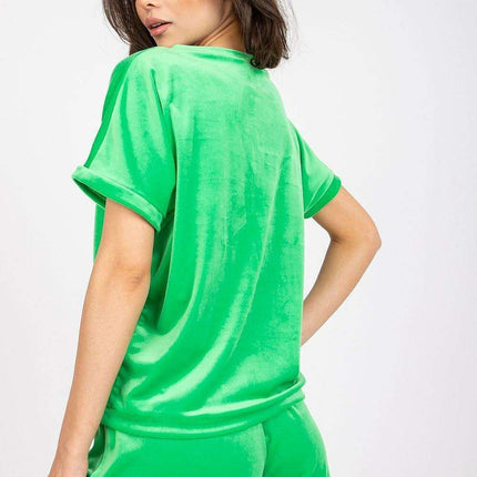 Parisian Chic Heart Neck Velour Top And High Waist Shorts