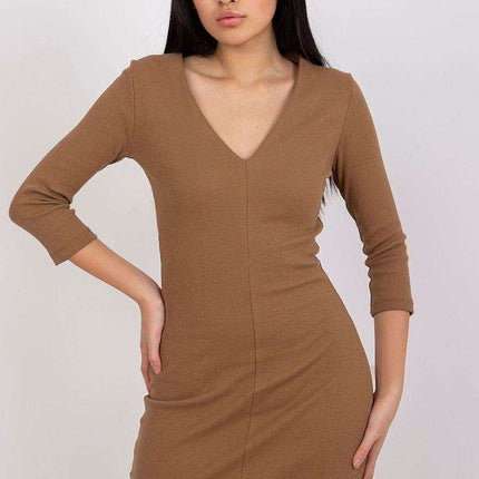 Ribbed Long Sleeve Heart Neckline Bodycon Dress Parisian