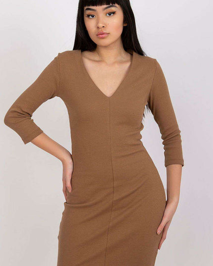 Ribbed Long Sleeve Heart Neckline Bodycon Dress Parisian