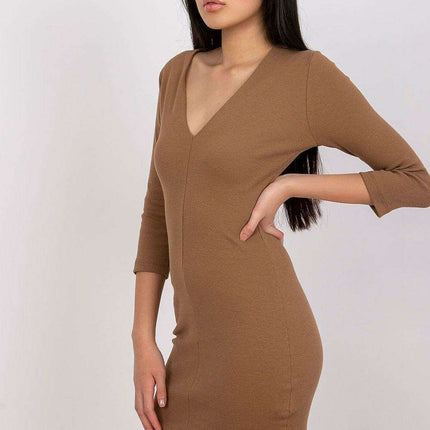 Ribbed Long Sleeve Heart Neckline Bodycon Dress Parisian