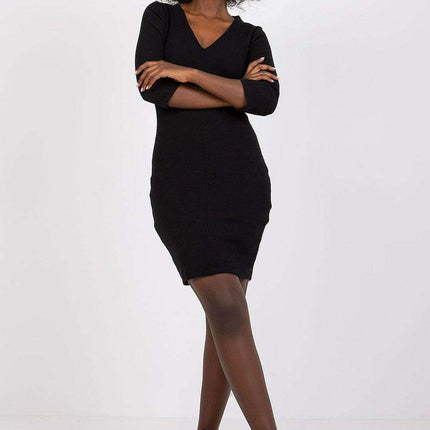 Ribbed Long Sleeve Heart Neckline Bodycon Dress Parisian