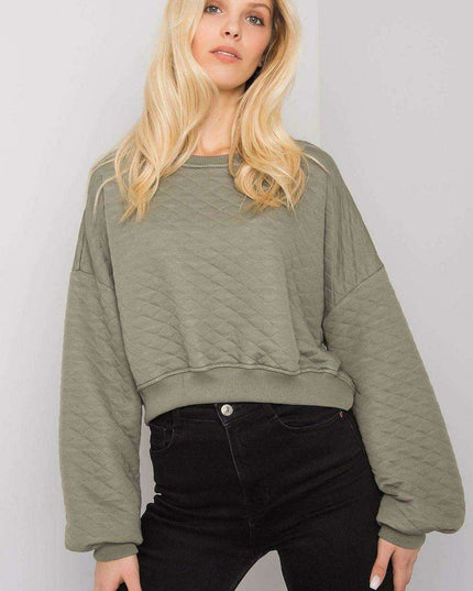 Chic Quilted Sleeve Sweatshirt - Luxurious Cotton Blend, Fashionable Ribbed Details