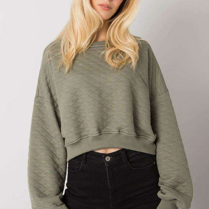 Chic Quilted Sleeve Sweatshirt - Luxurious Cotton Blend, Fashionable Ribbed Details
