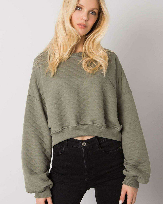 Chic Quilted Sleeve Sweatshirt - Luxurious Cotton Blend, Fashionable Ribbed Details