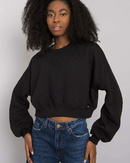 Chic Quilted Sleeve Sweatshirt - Luxurious Cotton Blend, Fashionable Ribbed Details