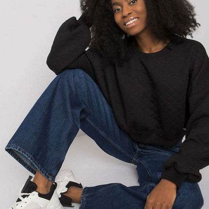 Chic Quilted Sleeve Sweatshirt - Luxurious Cotton Blend, Fashionable Ribbed Details