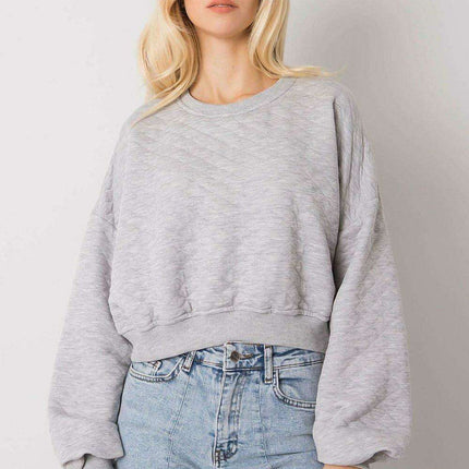 Chic Quilted Sleeve Sweatshirt - Luxurious Cotton Blend, Fashionable Ribbed Details