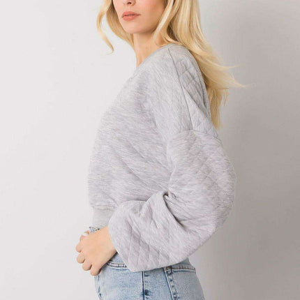 Chic Quilted Sleeve Sweatshirt - Luxurious Cotton Blend, Fashionable Ribbed Details