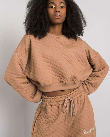 Chic Quilted Sleeve Sweatshirt - Luxurious Cotton Blend, Fashionable Ribbed Details