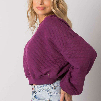 Chic Quilted Sleeve Sweatshirt - Luxurious Cotton Blend, Fashionable Ribbed Details