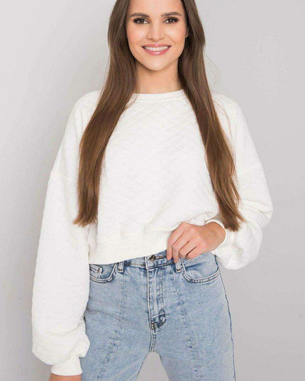 Chic Quilted Sleeve Sweatshirt - Luxurious Cotton Blend, Fashionable Ribbed Details