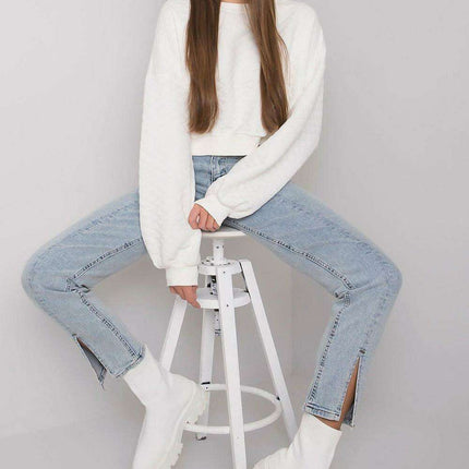 Chic Quilted Sleeve Sweatshirt - Luxurious Cotton Blend, Fashionable Ribbed Details