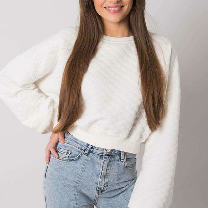 Chic Quilted Sleeve Sweatshirt - Luxurious Cotton Blend, Fashionable Ribbed Details