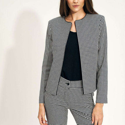 Chic Navy Blue Peplite Office Jacket For Professional Style