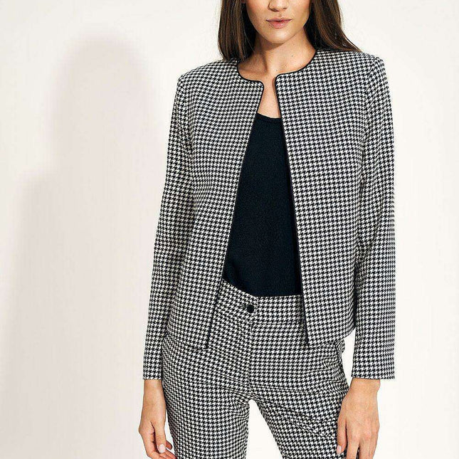 Chic Navy Blue Peplite Office Jacket For Professional Style