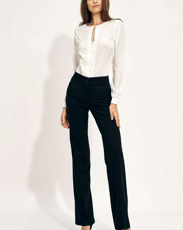 Chic Navy Teal Button Down Blouse With Distinctive Neckline