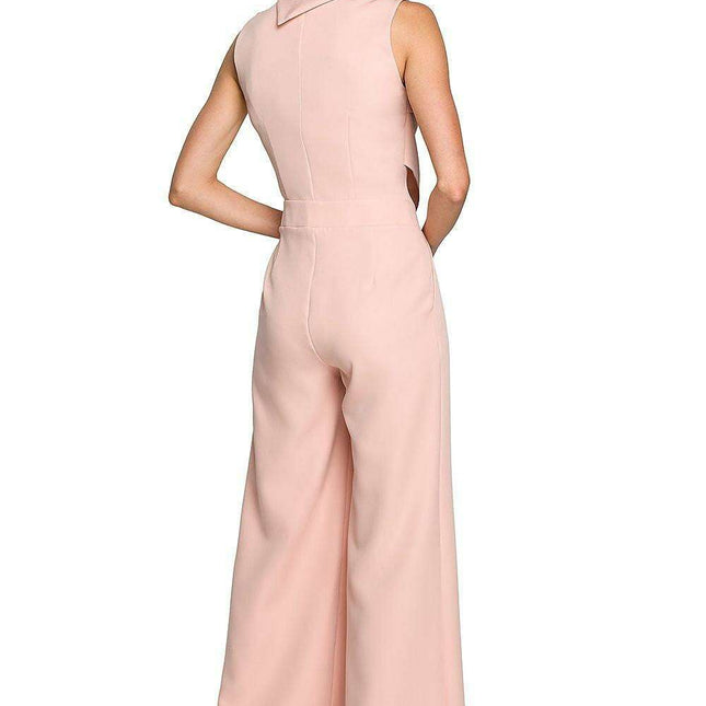Chic Wide-Leg Jumpsuit with Stylish Roll-Up Collar and Unique Accents