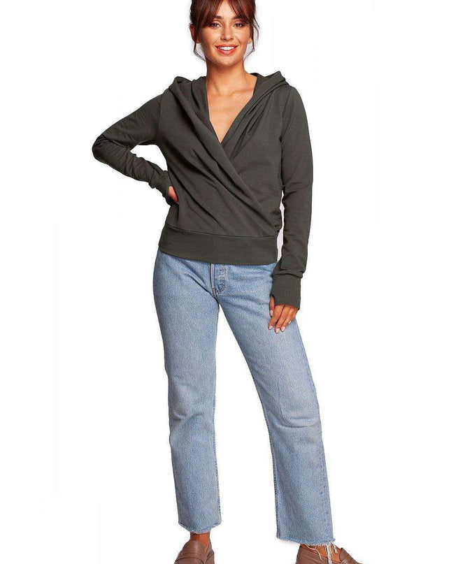 Chic Envelope Design Hooded Sweatshirt with Trendy Thumb Cutouts