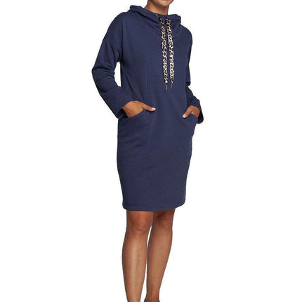 Chic Leopard Print Hooded Casual Dress