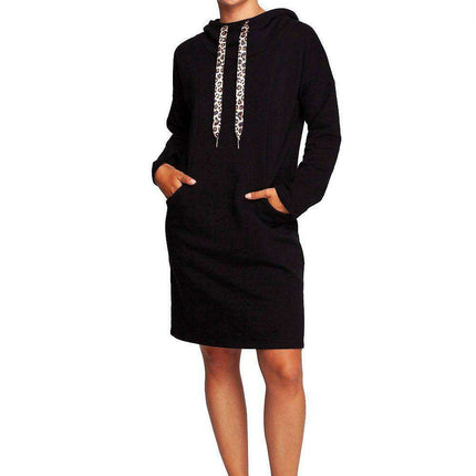 Chic Leopard Print Hooded Casual Dress
