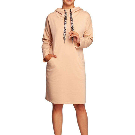 Chic Leopard Print Hooded Casual Dress