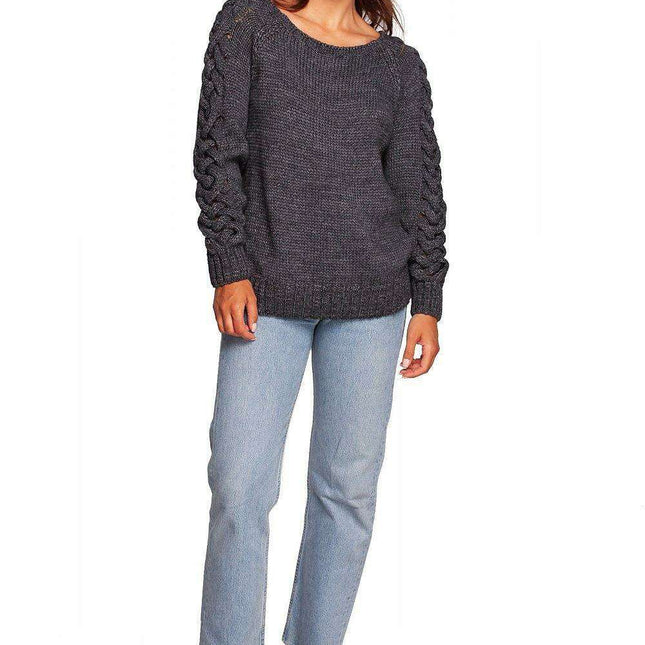 Plaid Shoulder Sweater with Knit Design