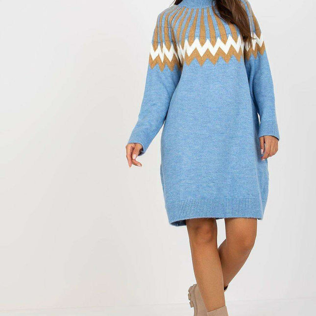 Chic Parisian Geometric Knit Turtleneck Daydress EU Made