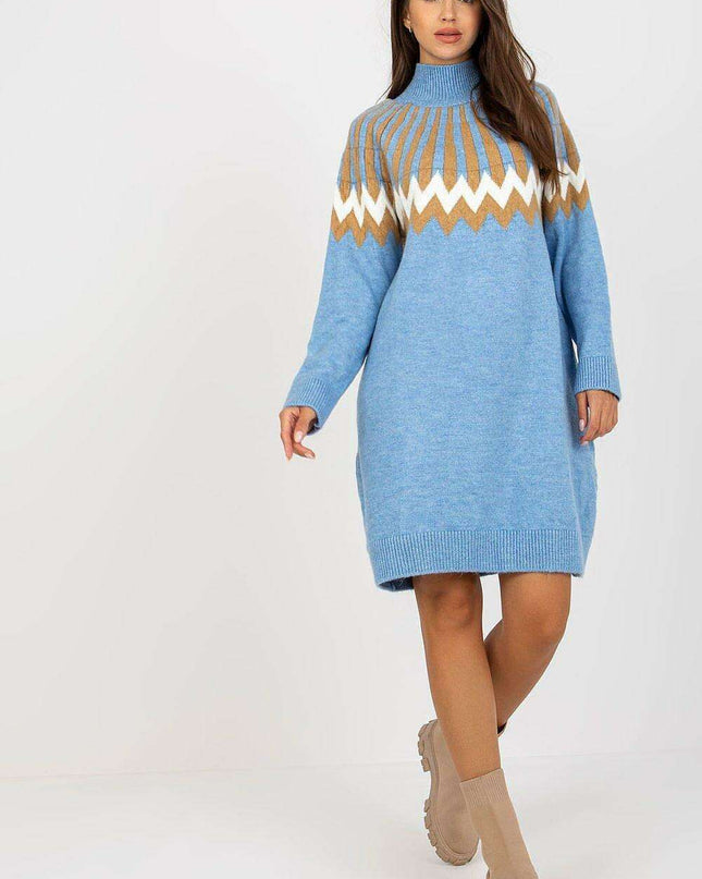 Chic Parisian Geometric Knit Turtleneck Daydress EU Made