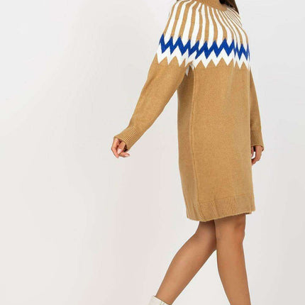Chic Parisian Geometric Knit Turtleneck Daydress EU Made