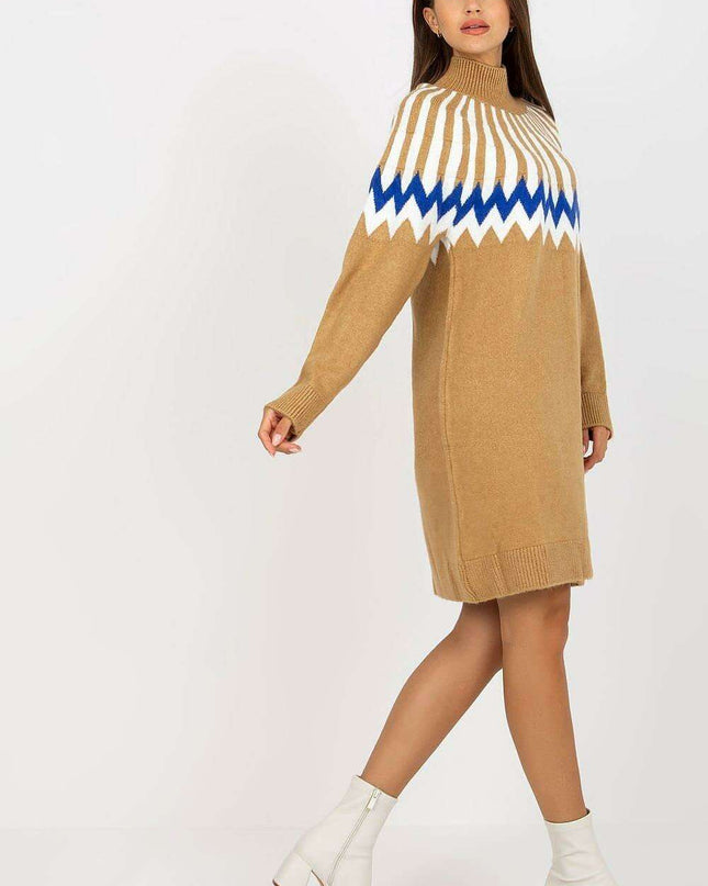 Chic Parisian Geometric Knit Turtleneck Daydress EU Made