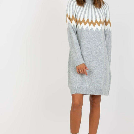 Chic Parisian Geometric Knit Turtleneck Daydress EU Made