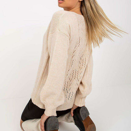 Chic Heart Neckline Sweater for Women with Sophisticated Openwork Back Design